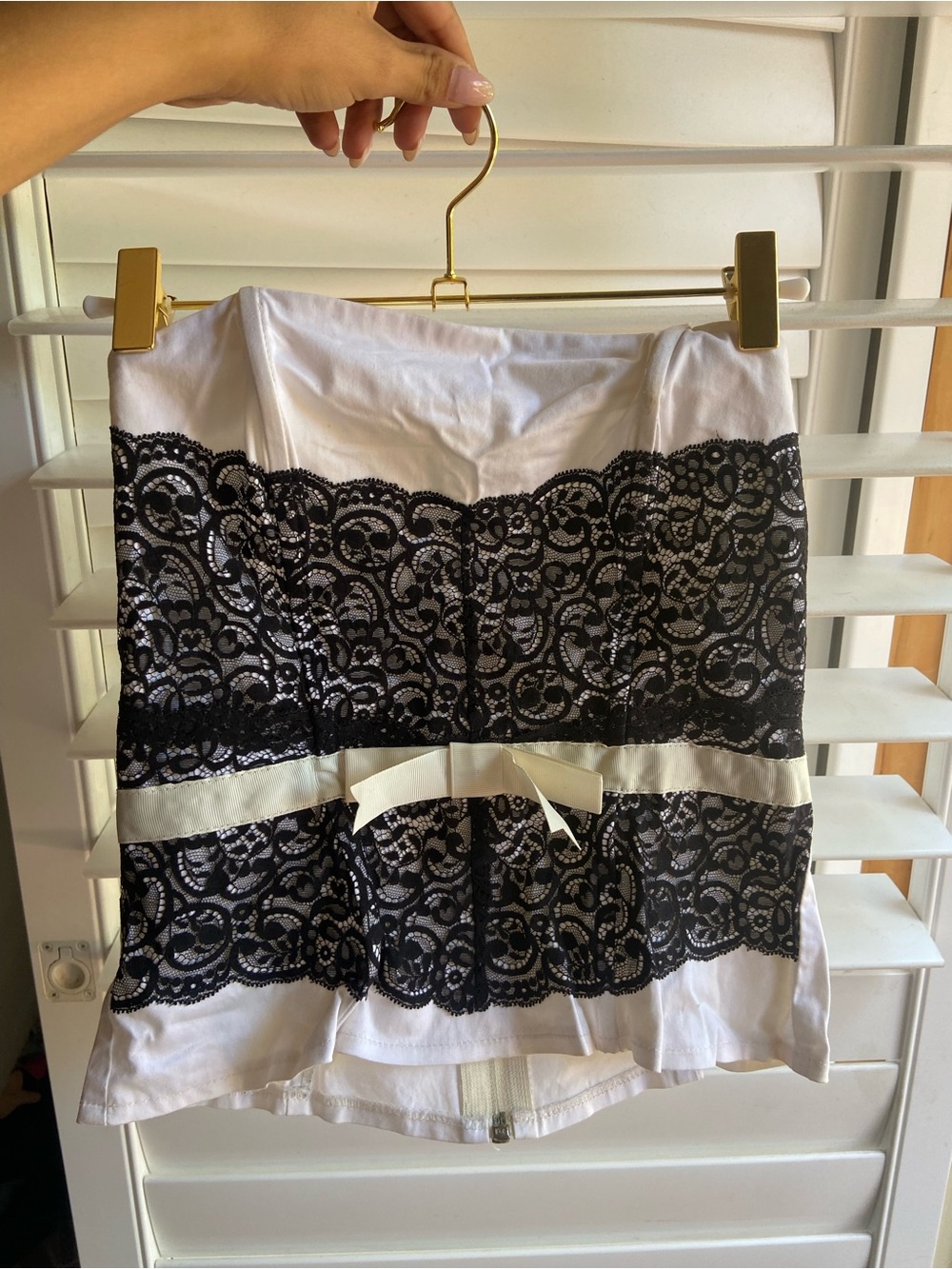 Morgan de Toi White Strapless Camisole with Black Lace Trim